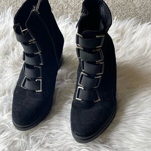 Black Lace Up Ankle Boots with Suede Finish